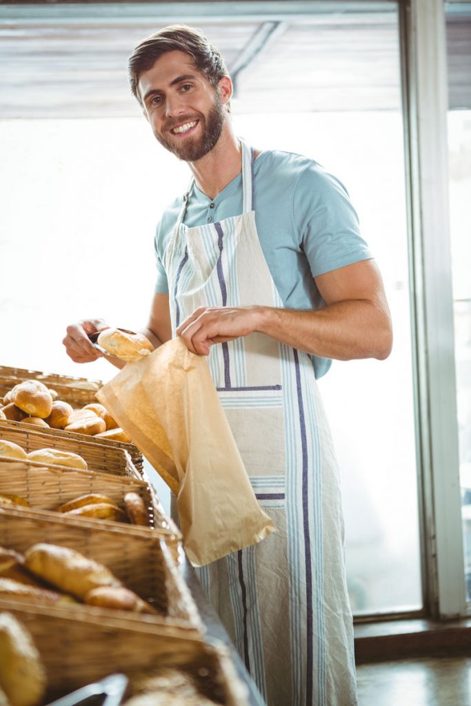 baker taking bread