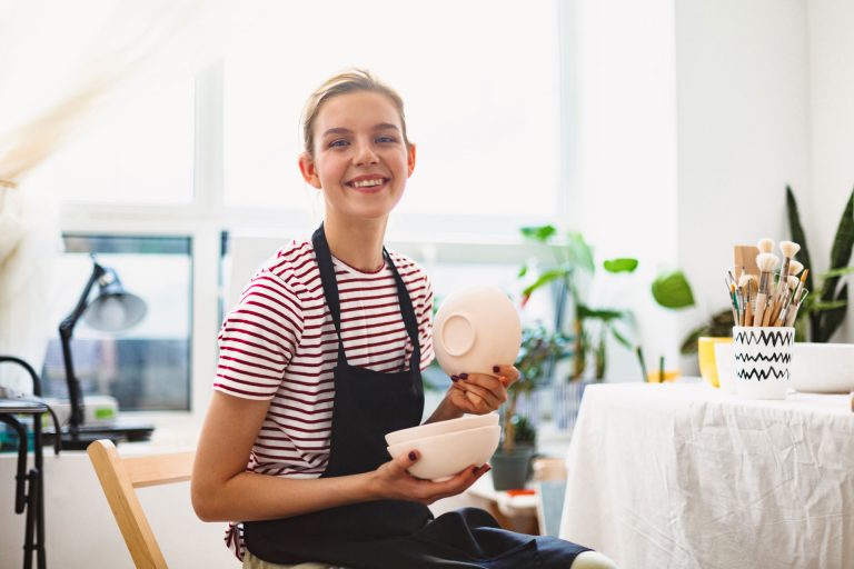 disabled woman working at retail homeware shop